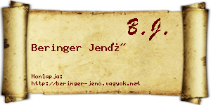 Beringer Jenő névjegykártya